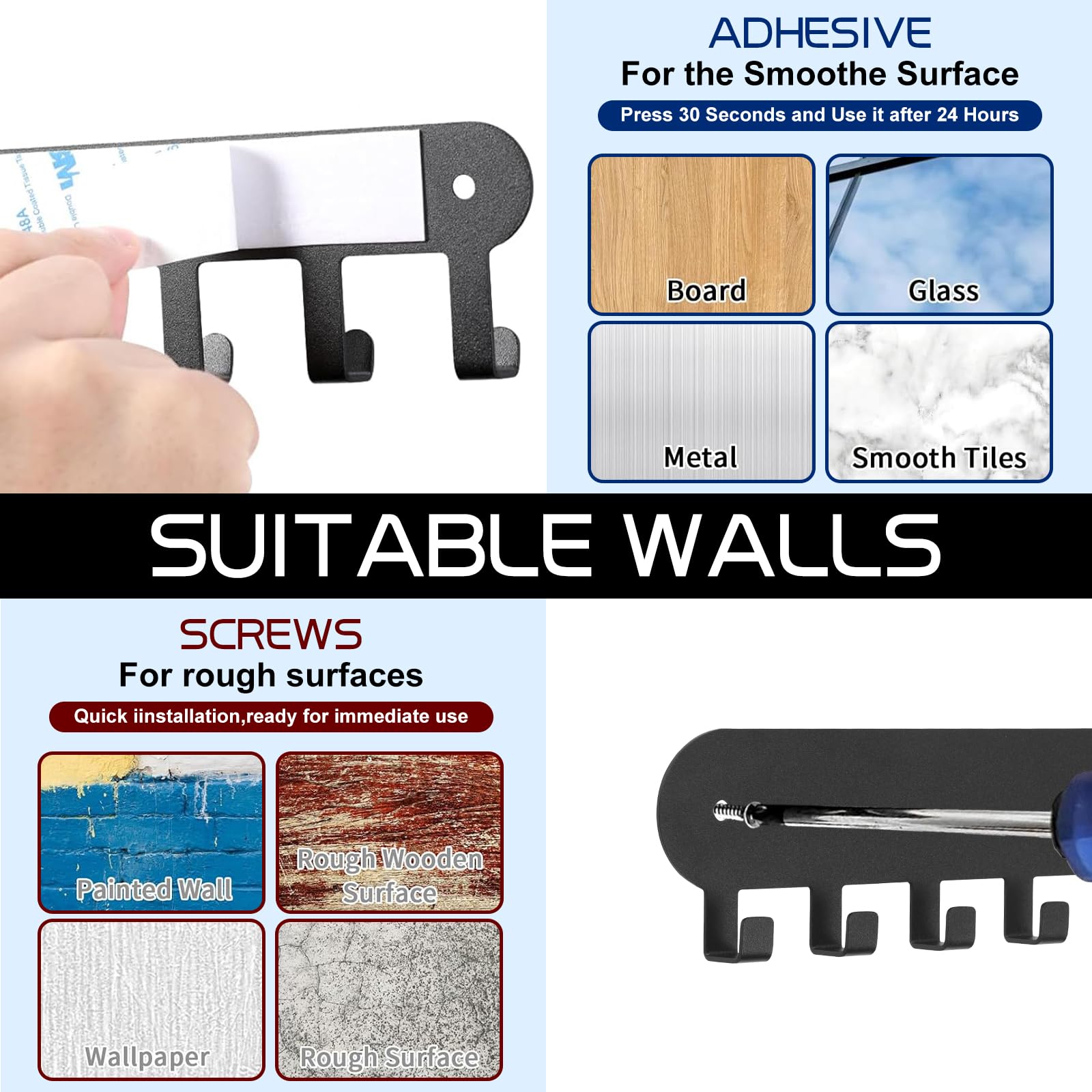 AIVORO 2 Pezzi Porta Chiavi da Muro Per Casa, con 10 Ganci, Con Striscia Adesiva Posteriore 3M, Piccolo Appendichiavi da Muro Senza Perforazione, Utilizzati per Appendere le Chiavi All'ingresso