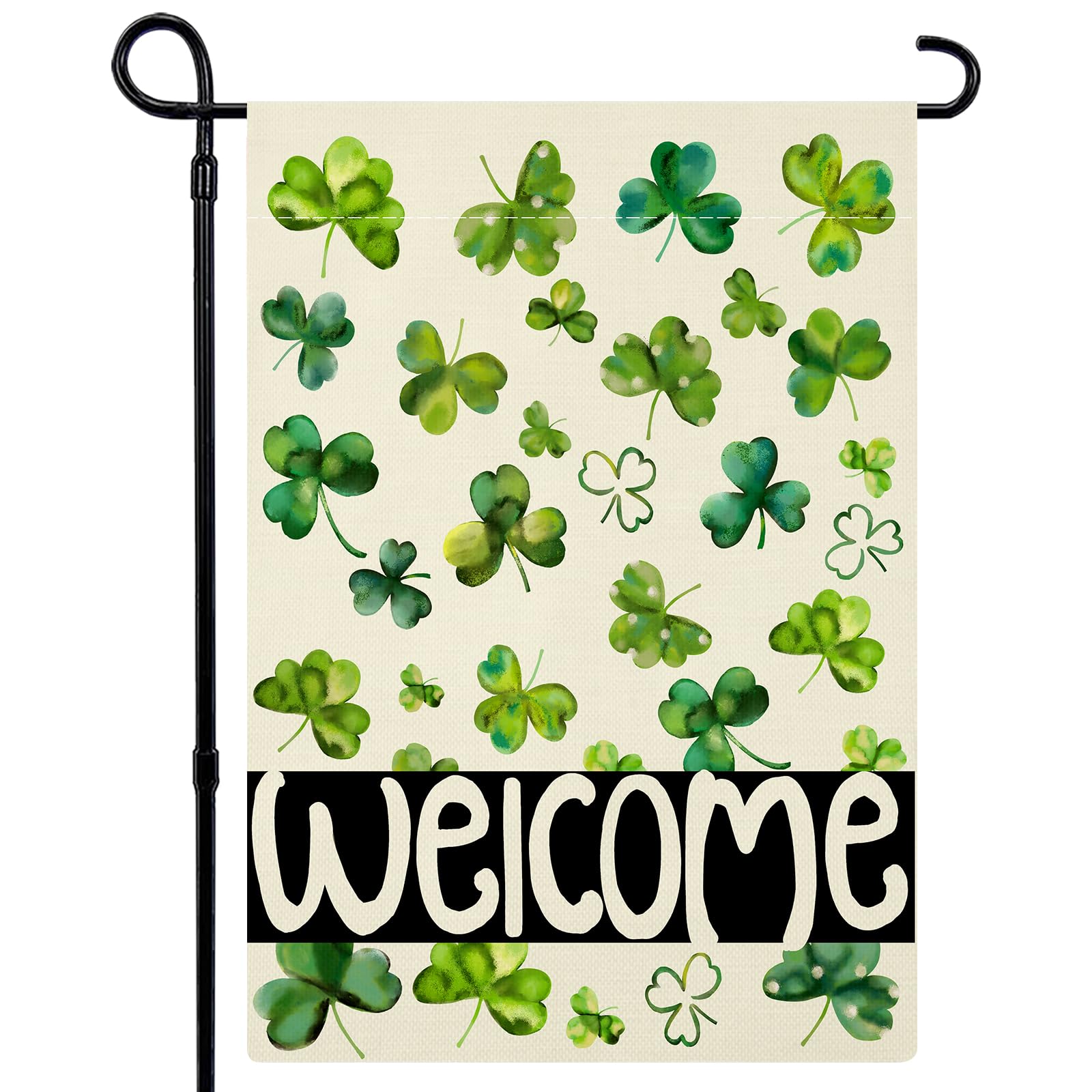 Photo 1 of   5 pack St Patricks Day Garden Flag 12 x 18 Inch Double Sided Green Shamrocks Clover Small Vertical St Patricks Flag for Yard Outdoor Holiday Decoration