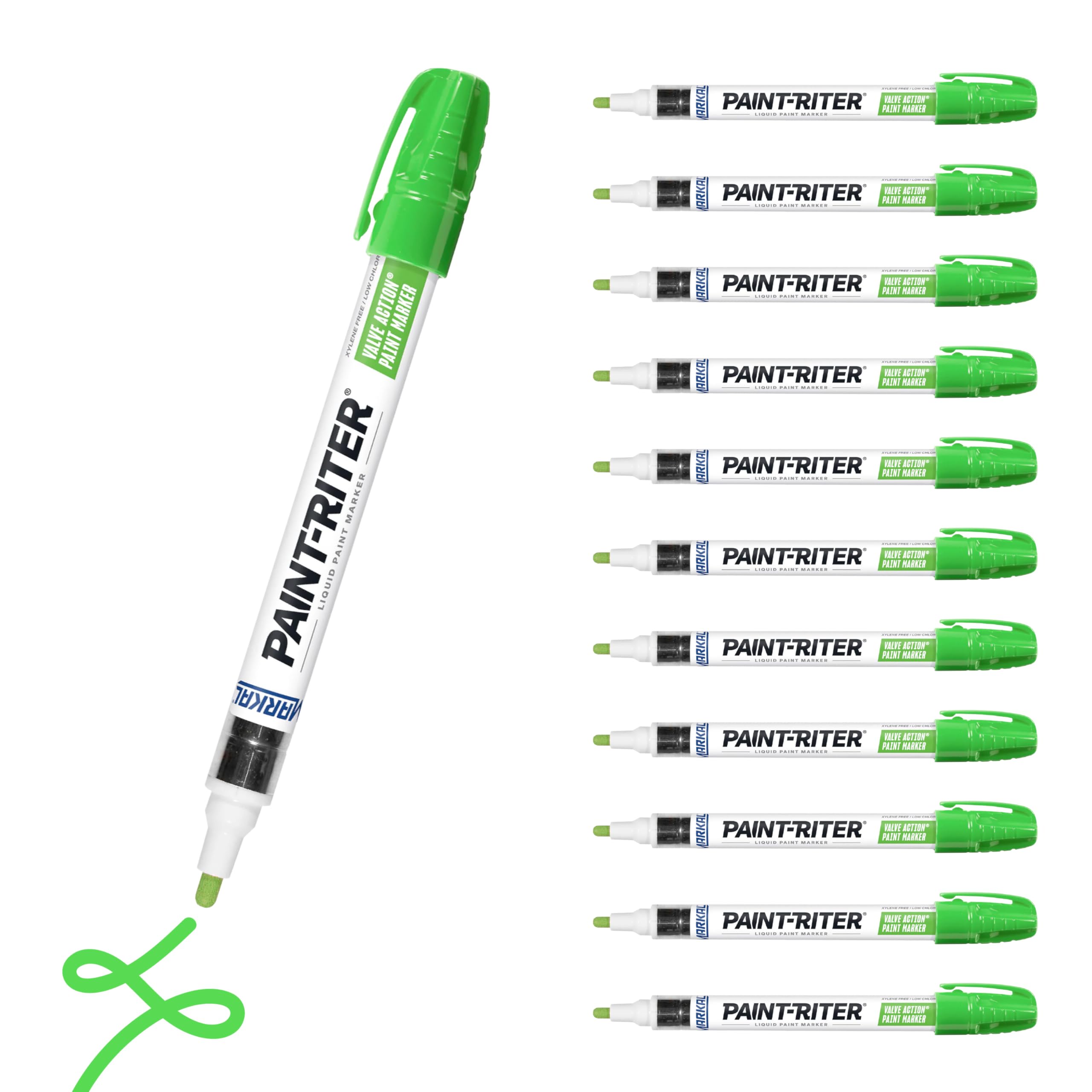 Markal 97051 Paint-Riter+ Valve Action Marker, Versatile Surface Compatibility, Bold Mark Size 1.8", Fluorescent Green 12-Pack