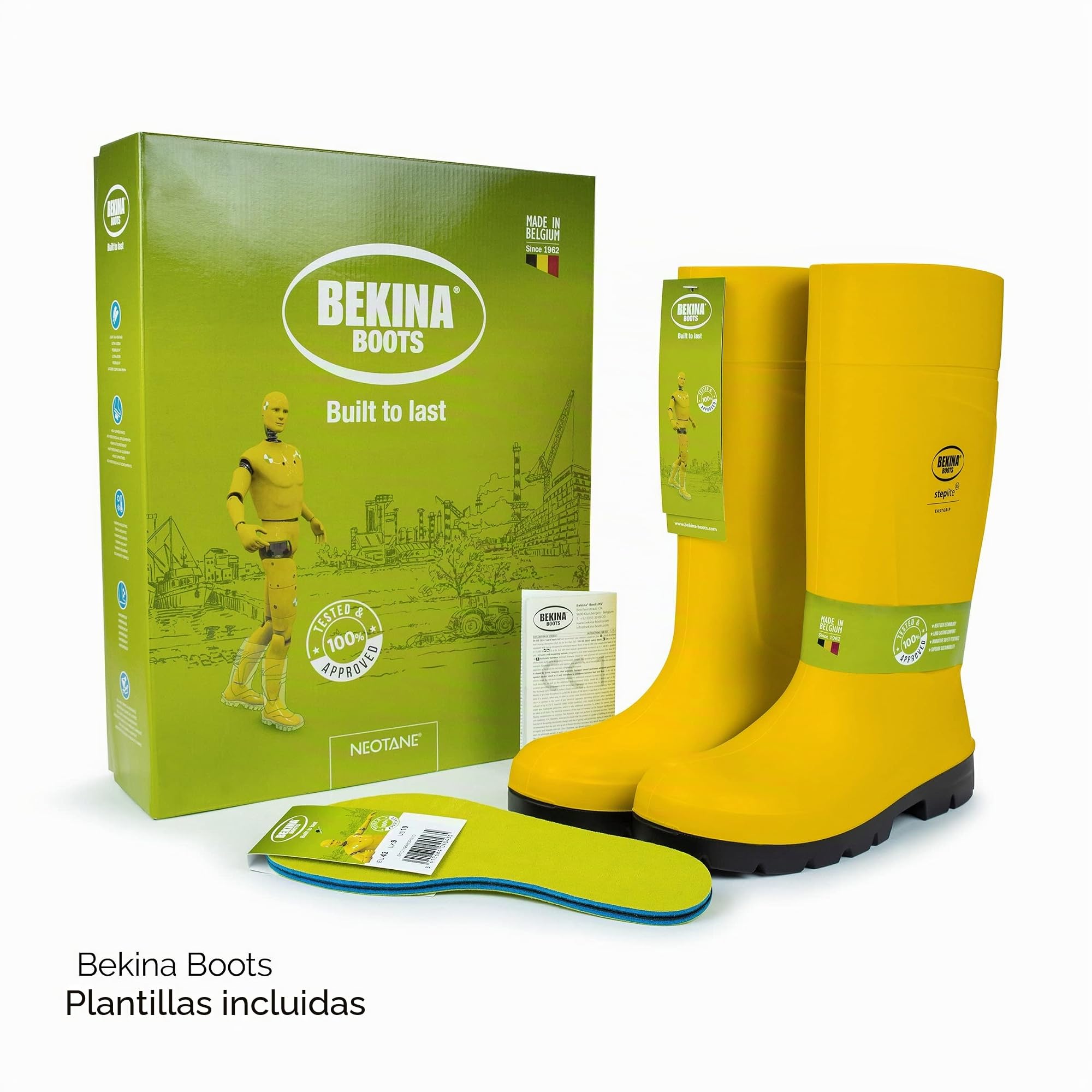 Botas de Seguridad, Hombres, con Puntera y Suela de Acero de Seguridad, Poliuretano, Muy Ligeras, Incl. Plantilla para pies Calientes y Secos, Amarillo, EU 43