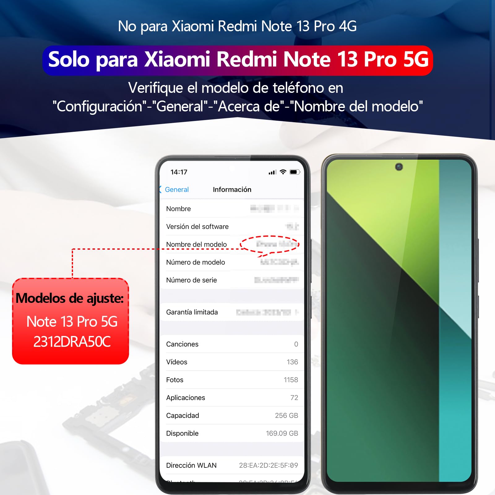 RongZy Pantalla para Xiaomi Redmi Note 13 Pro 5G LCD 2312DRA50 Táctil LCD de Repuesto Ensamblaje Digitalizador Reemplazo para Redmi Note 13 Pro 5G con Herramientas de Reparación (Negro con Marco)