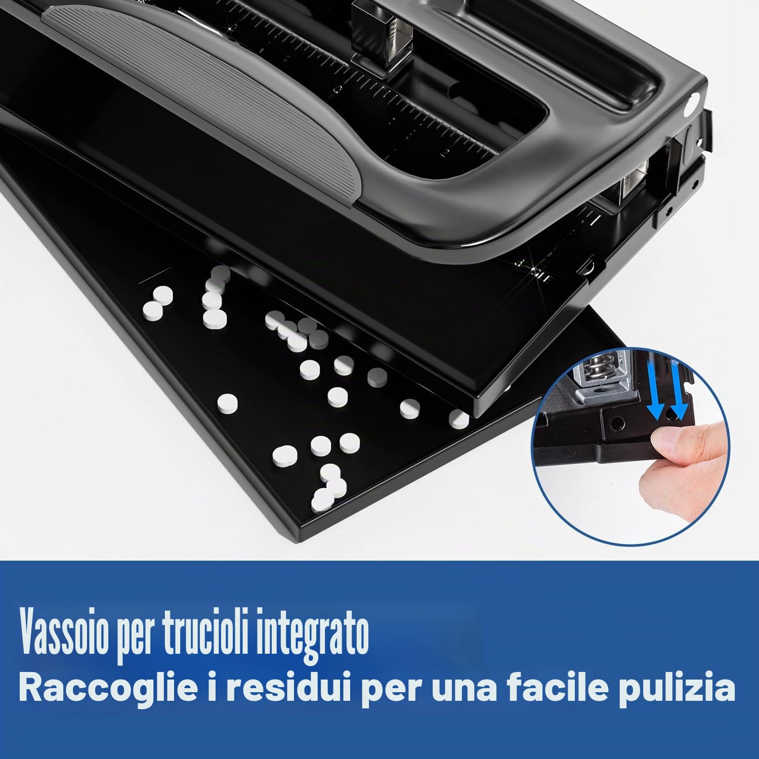 XOOL Perforatrice a 2-3 Fori, Capacità 40 Fogli, Metallo Resistente, Righello Guida, Sforzo Ridotto
