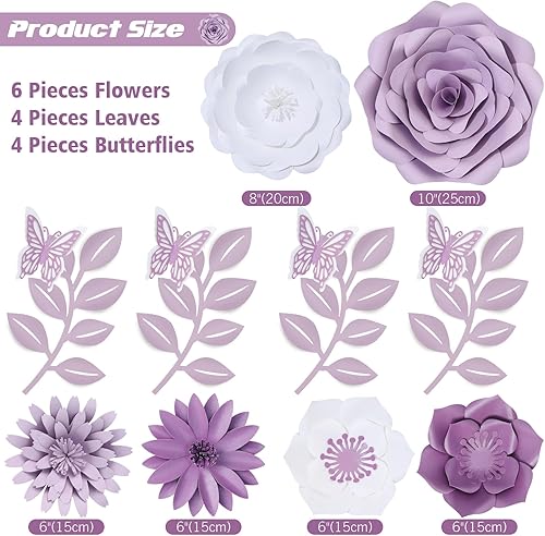 Miniatura 5 de Mverse Flores de papel para decoración de pared, ramo gigante de flores artificiales 3D hechas a mano con hojas y mariposas, decoración elegante