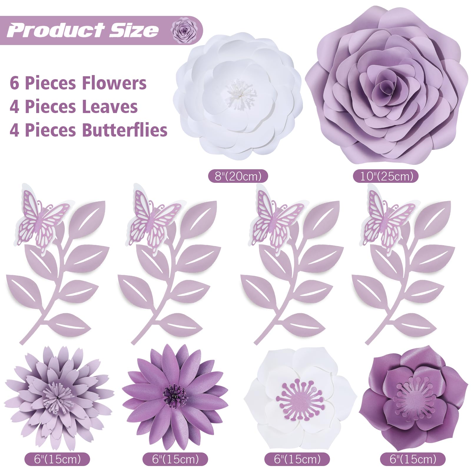 Mverse Fiori di carta decorativi per parete, bouquet gigante 3D di fiori artificiali fatti a mano con foglie e farfalle, elegante decorazione per asilo nido, sfondo per feste, decorazioni per baby
