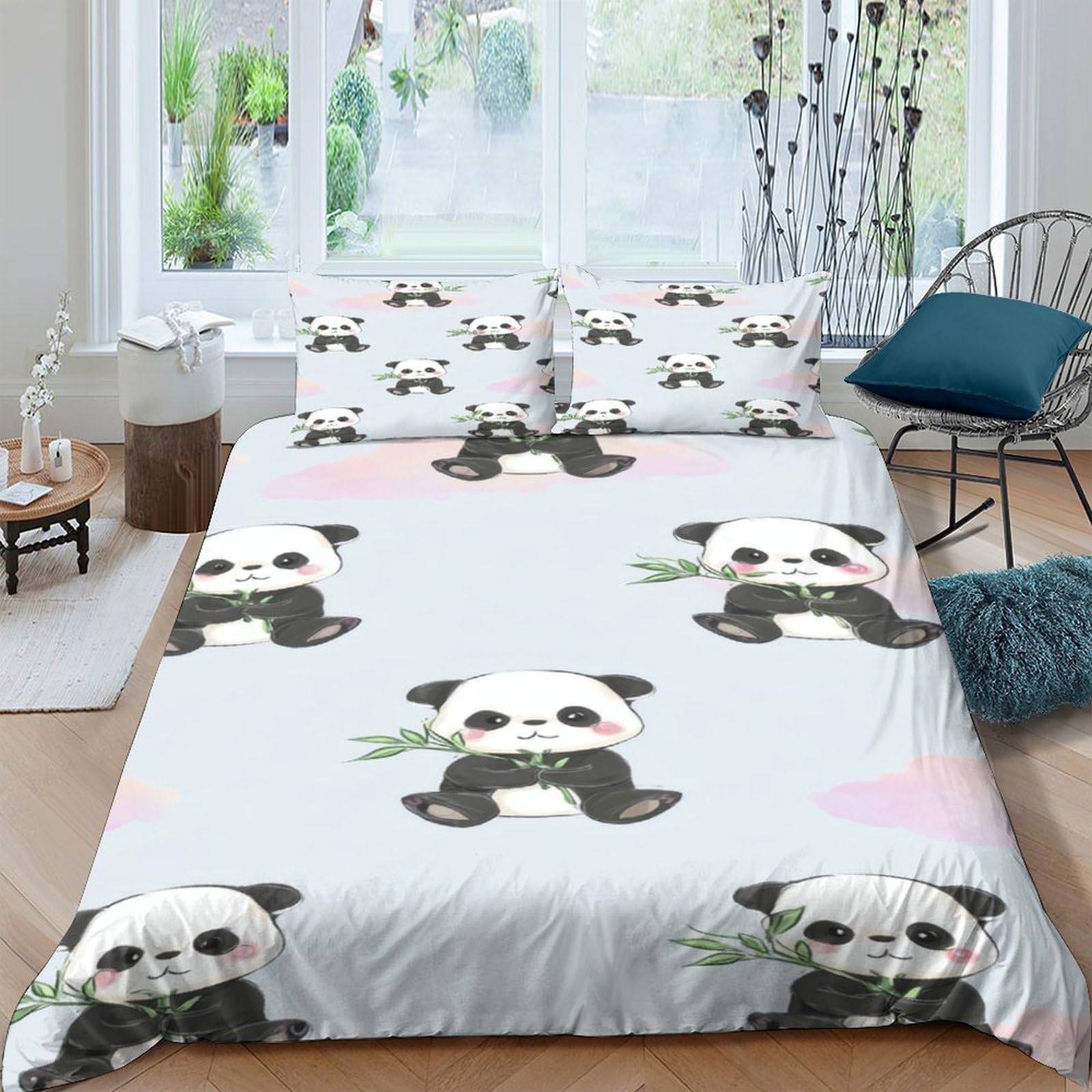 Ctjqhvkz Style-3 3D Printed Cute Panda Fitted Sheet Microfiber Soft Cartoon Bamboo Mattress Cover Anti-Slip Machine Washable For Bedroom Decor Single（135X200cm）