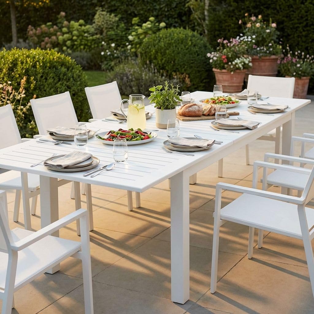 Milani Home s.r.l.s. Tavolo Rettangolare Allungabile In Alluminio 220/280 X 100 Da Esterno Giardino, Per Ristorante Agriturismo Albergo Hotel