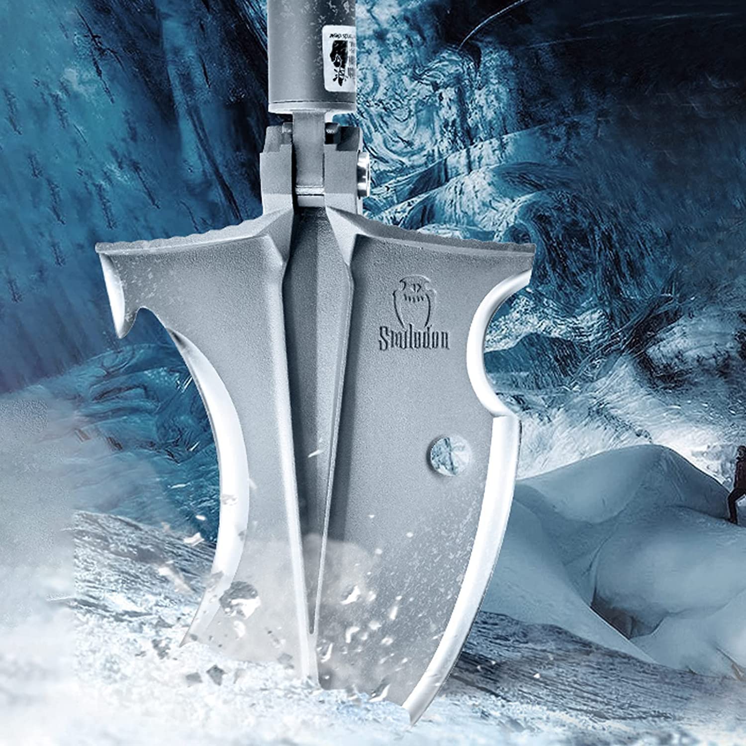 Zune Lotoo Pala Plegable, Pala Camping Multiusos de Acero Martensita, Pala Jardineria Portátil con 7 Ángulos Ajustables para Acampar, Camping, Jardín, al Aire Libre, Smilodon