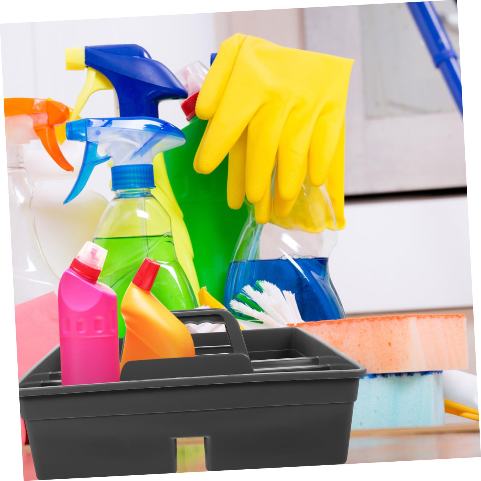 Mikinona Organizzatore Portatile per Utensili di Pulizia in Pp con Manico, Contenitore per Prodotti di Pulizia per Bagno e Casa, per Pulire i Servizi Igienici