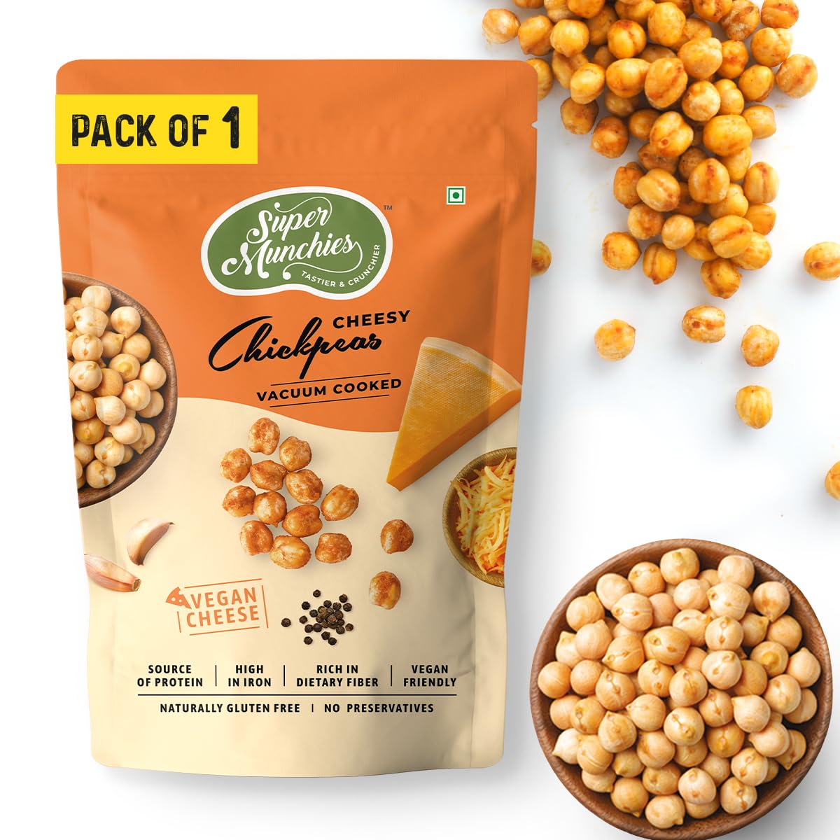 SUPER MUNCHIES Vacuum Cooked Chickpeas, Protein Source, High in Iron, High in Fiber, Vegan, Gluten Free, Zero Cholesterol, Low Fat, No Preservatives, No Trans Fat (Cheesy, Pack of 8) (B0D8J1FG1M) Amazon Price History, Amazon Price Tracker