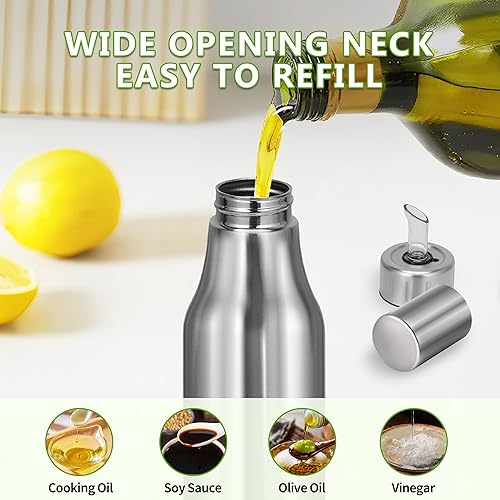 Miniatura 4 de Botella dispensadora de aceite de oliva de acero inoxidable a prueba de fugas, decantador de aceite de oliva para cocina (16.9 fl oz17 onzas)