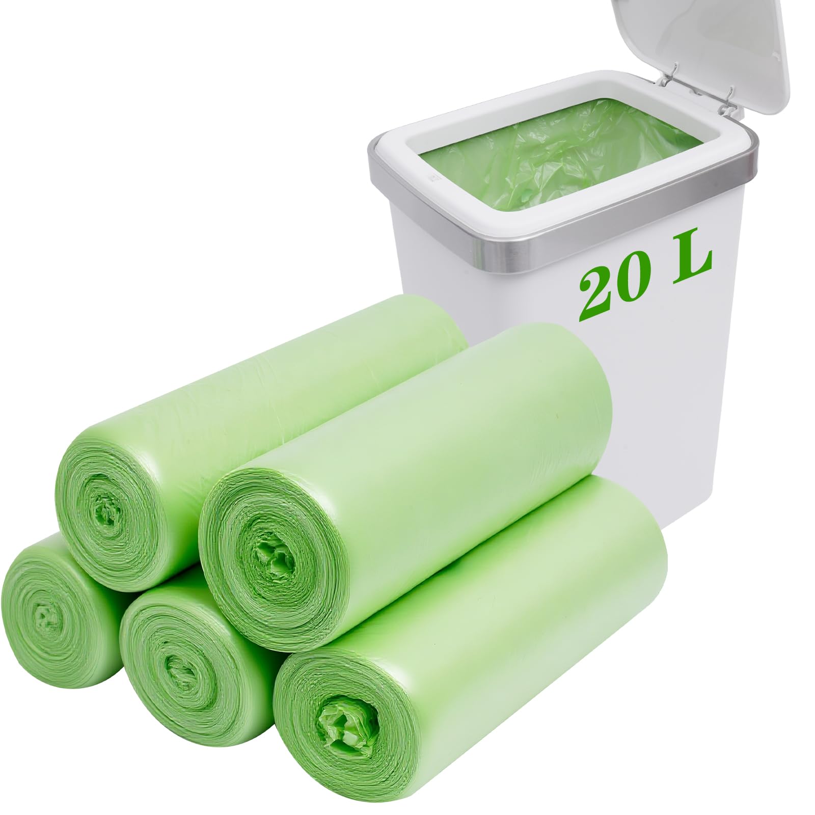Bin Liners 20L, 100 Counts Compostable Food Waste Caddy Bin Bags 4-6 Gallon,2025 Thickened - Durable-Tough Caddy Bin Bags Liner for Waste Kitchen/Garden/Office/Home/Pet (60 x 50cm)