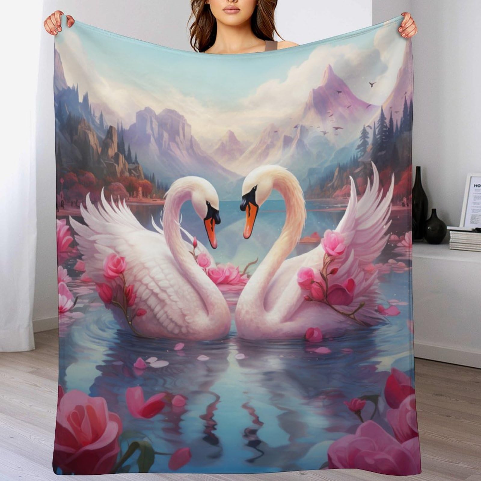 Couverture cygne chaude et confortable jeté de canapé