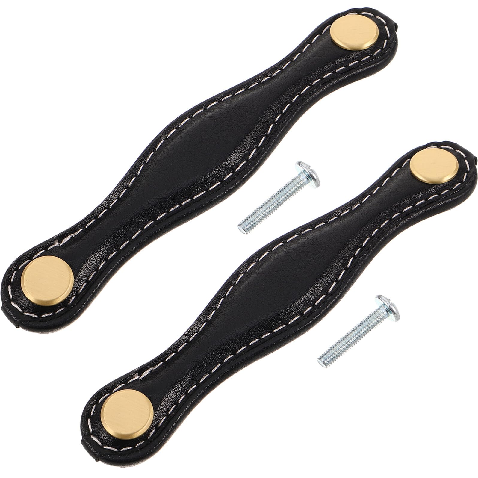 Tiradores de cuero sintético negro de estilo vintage para armarios y cajones, 2 piezas