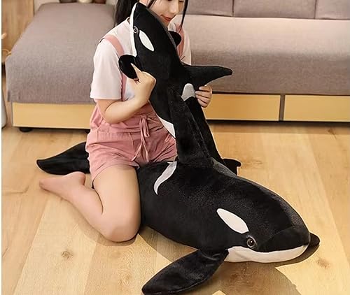 Miniatura 4 de FRANKIEZHOU Animal de peluche gigante de orca, realista de 27.6 pulgadas, animal de peluche de ballena asesina del océano, peluche de orca, juguetes