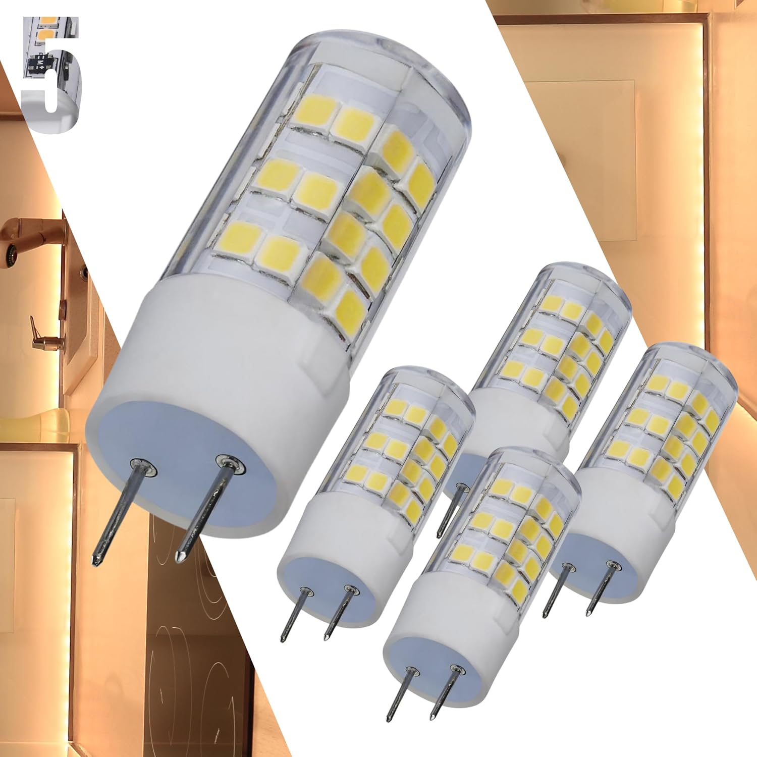 Satco S12126 4.5W Mini LED Bulb – 430 Lumens, 3000K Soft White, G8 Base, Clear Finish, 1.81" Length, Dimmable, 40W Incandescent Equivalent (5 Pack)