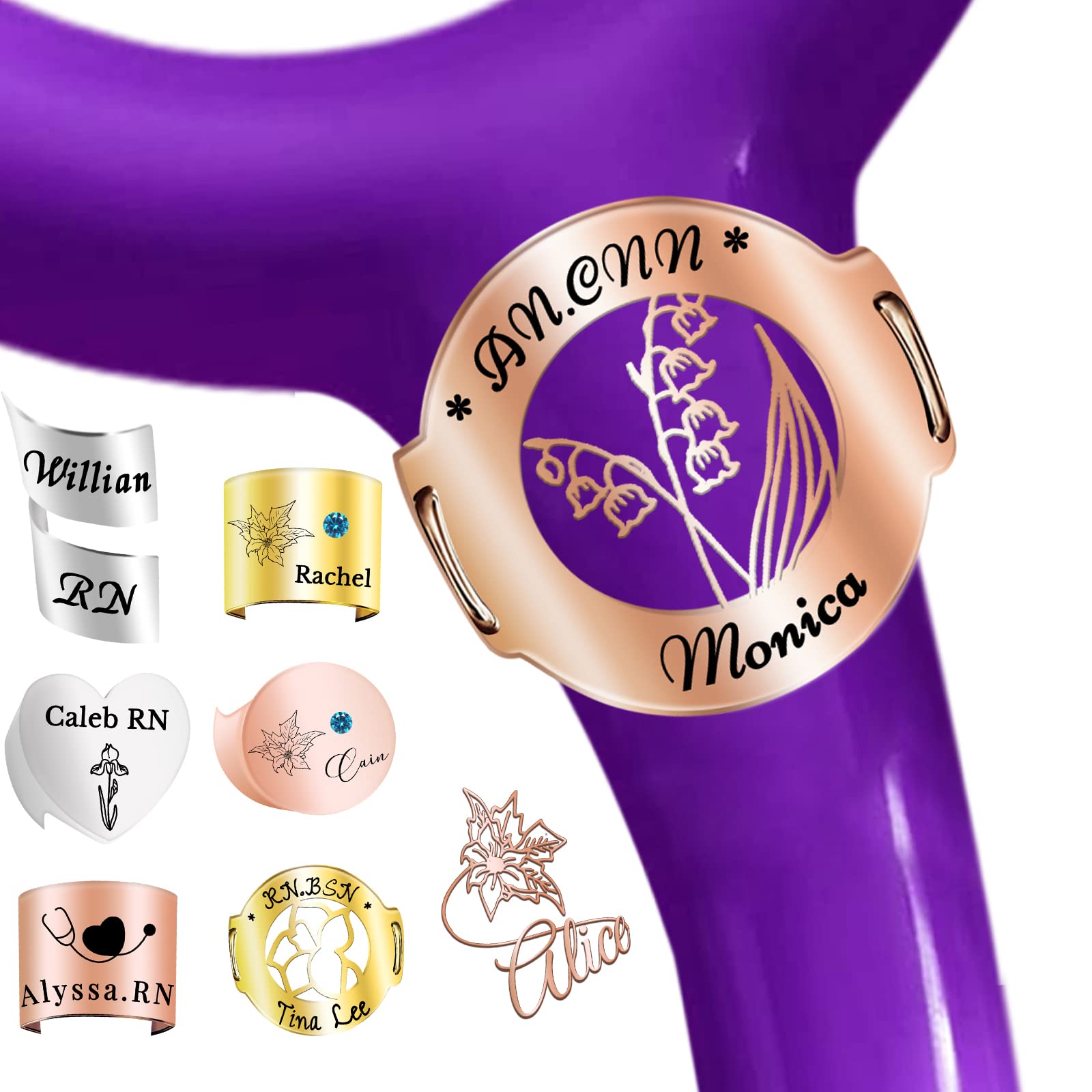 Stethoscope Name Tag Personalised Stethoscope ID Charm Accessories for Nurses Doctor Customised Engraved Name Badge with Birth Flower Nurses Week Gift