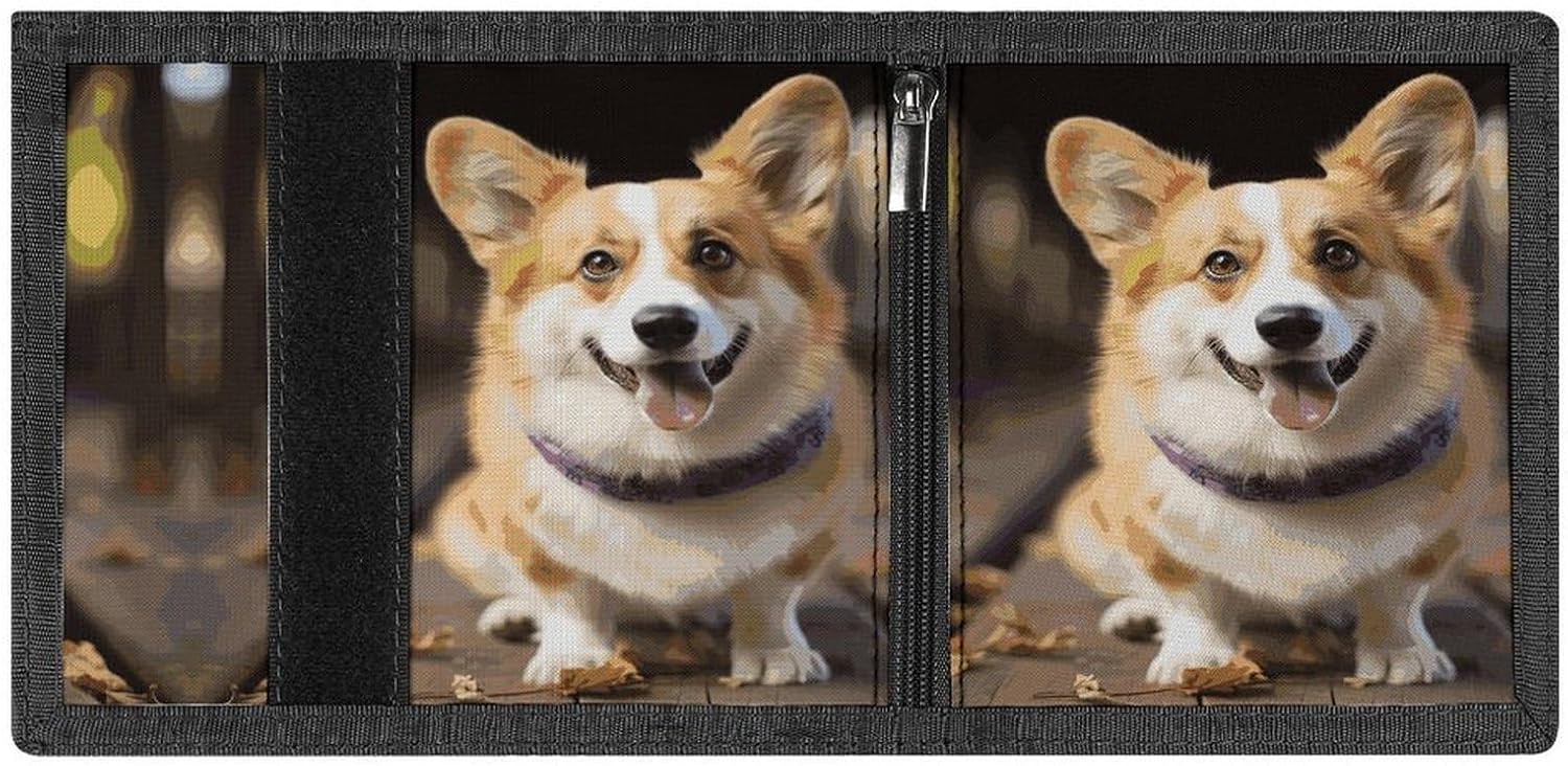 Dog Corg Wallet for Men Women Zipper Travel Wallets Stylish Trifold Wallets with Large Capacity Bifold Wallet