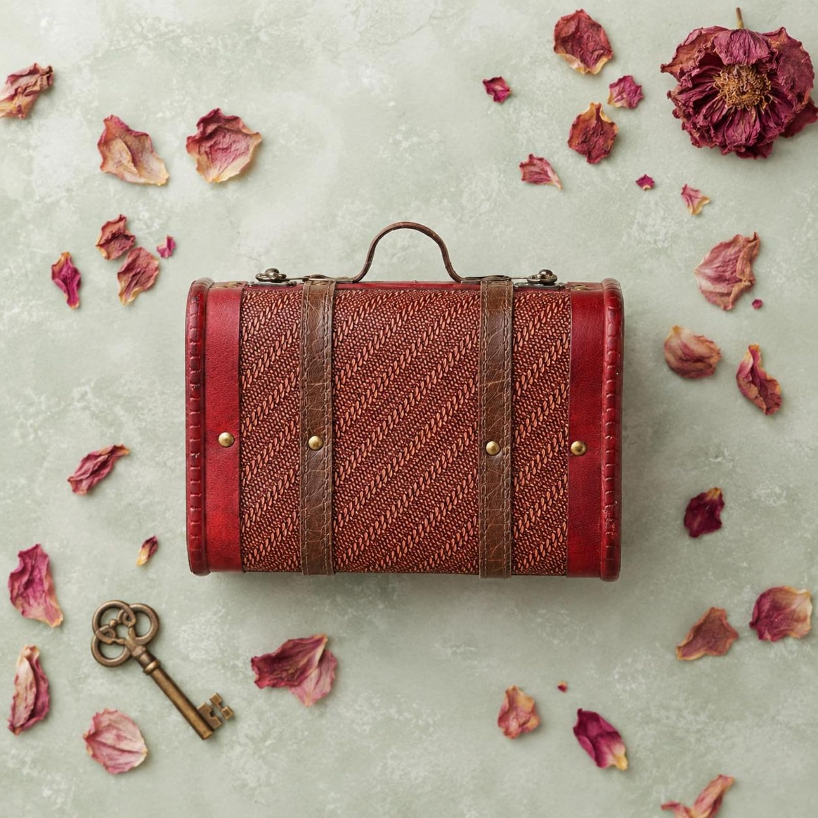 PEXORVA® Woven-Textured Wooden Storage Suitcase Leather-Like Trim