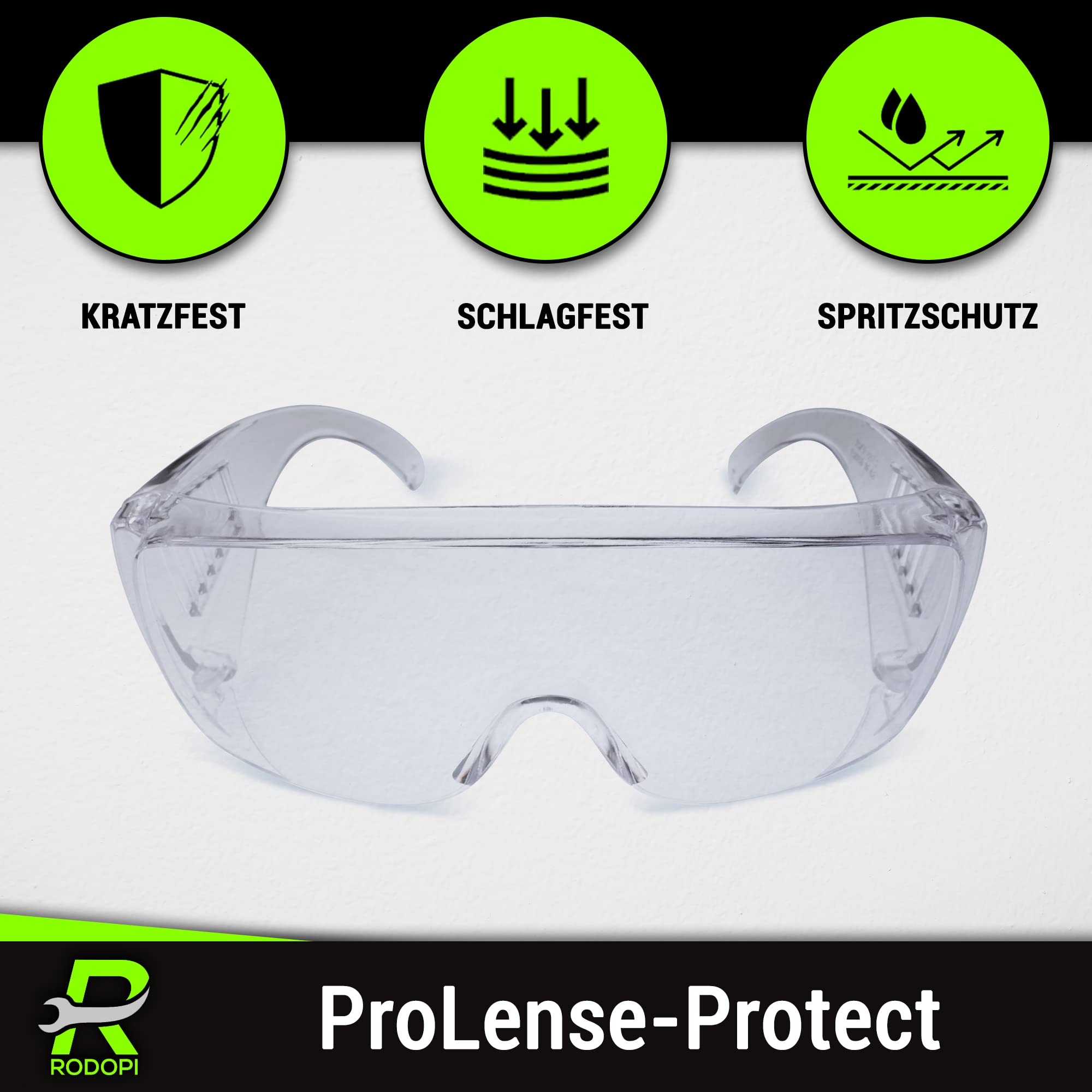 RODOPI ProLense-Protect okulary ochronne dla osób noszących okulary, okulary ochronne, przezroczyste, EN 166 1F, okulary robocze, na plac budowy, laboratorium, do pracy, ANSI Z87.1