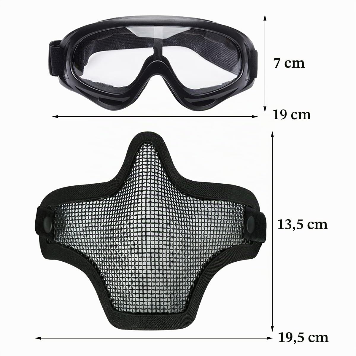 Airsoft Ensemble Masque et Lunettes, Demi-Masque en Acier Plein Masque et Lunettes pour CS/Chasse/Paintball/Tir