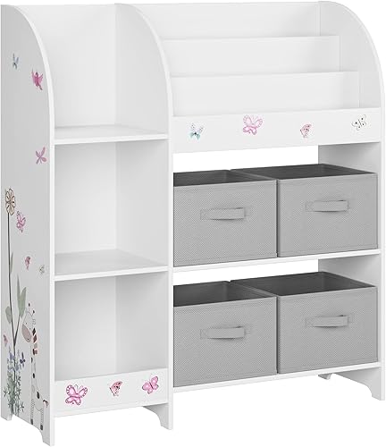 Miniatura 9 de Organizador de almacenamiento de juguetes, estantería para niños con 4 contenedores de tela, caja de almacenamiento de juguetes para organizador con