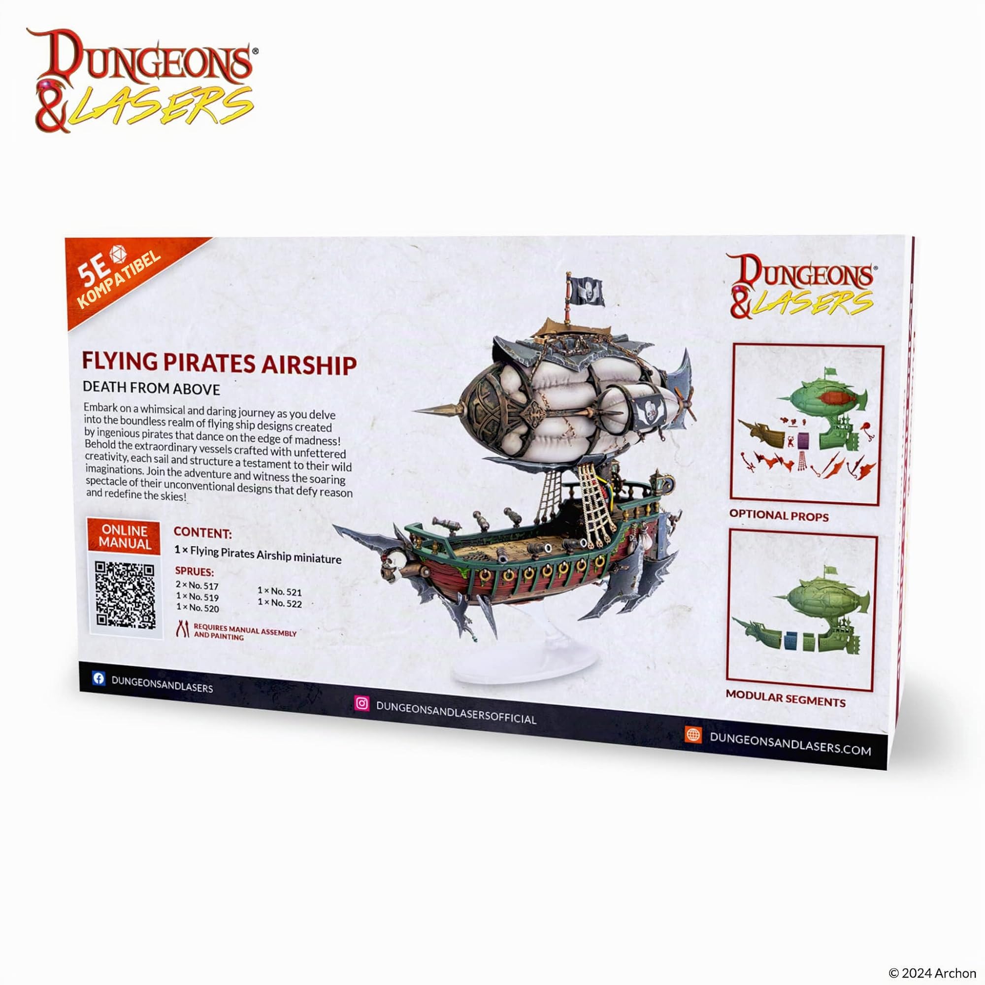 Dungeons & Lasers Deuslair Flying Pirates Luftschiff Miniatur – für DND- und 5E-kompatible RPG-Spiele – unlackiert und unmontiert – ab 14 Jahren