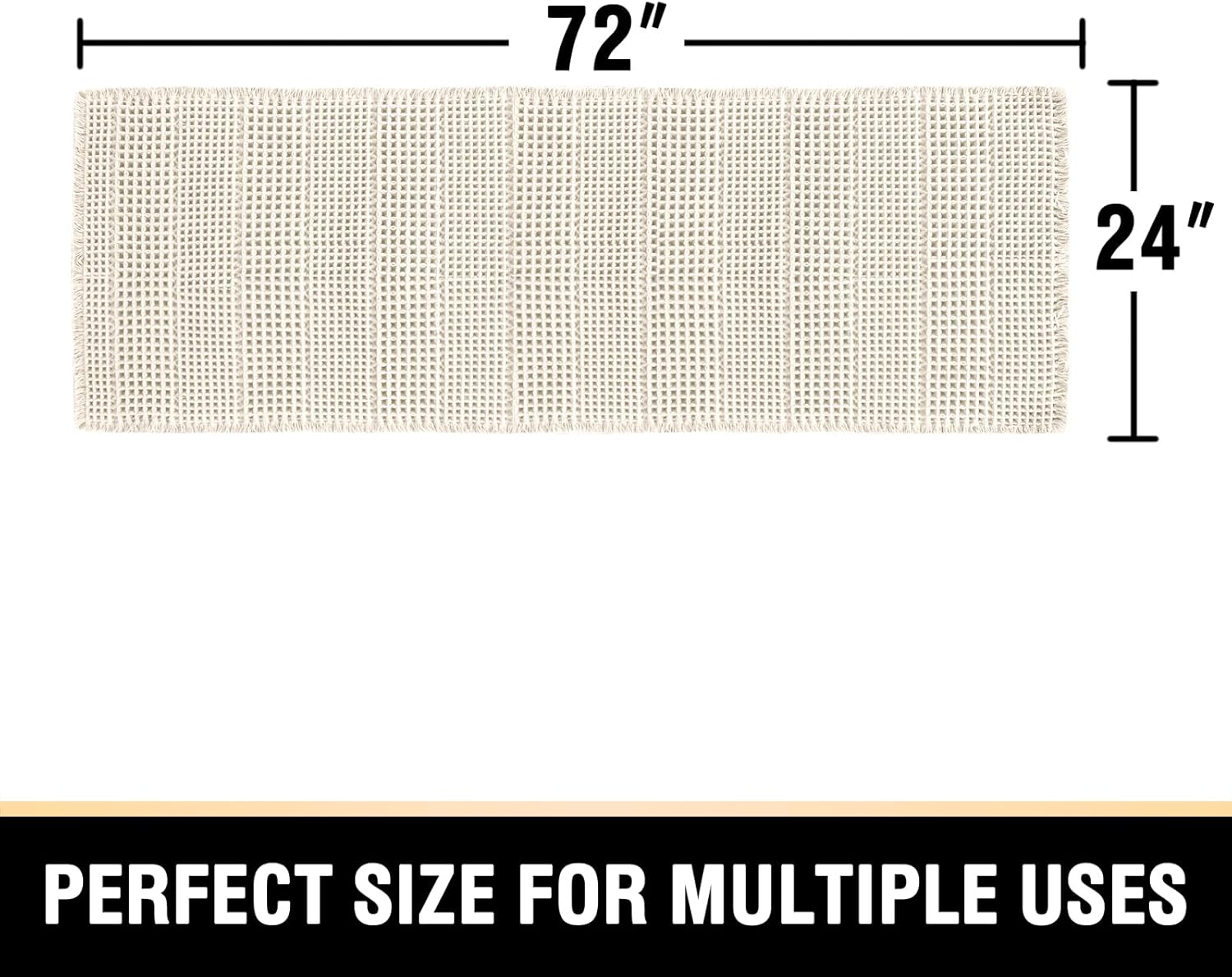 H.VERSAILTEX Upgraded Waffle Runner Rug Super Absorbent Non Slip Bath Rugs for Beside Tub, 24" x 72", Ivory