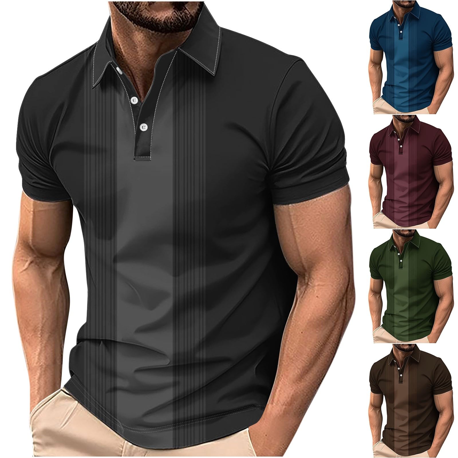 Poloshirts - Camisetas de manga corta con cuello de solapa para hombre, con solapa de botones impresos, ajuste regular, cómodo, capa base y ropa para uso diario casual
