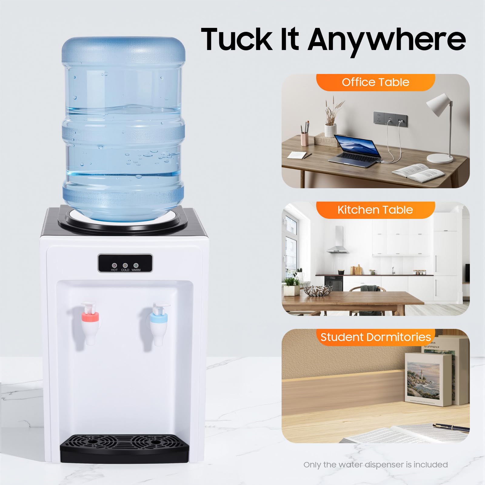 Dispensador de agua eléctrico con función caliente y fría, dispensador de agua caliente de 550 W con acero inoxidable 304, dispensador de agua potable compacto para botellas de 4,5 – 18,9 L, ideal