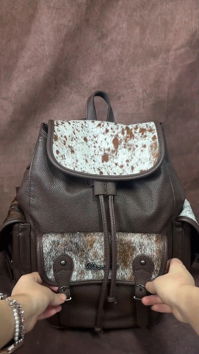 Western Leather Backpack Purse Cowgirl Boho Rustic Vintage Bag Small Travel NWT Boho Chic Cowhide Backpack With Tassels - Genuine Leather  main image 3