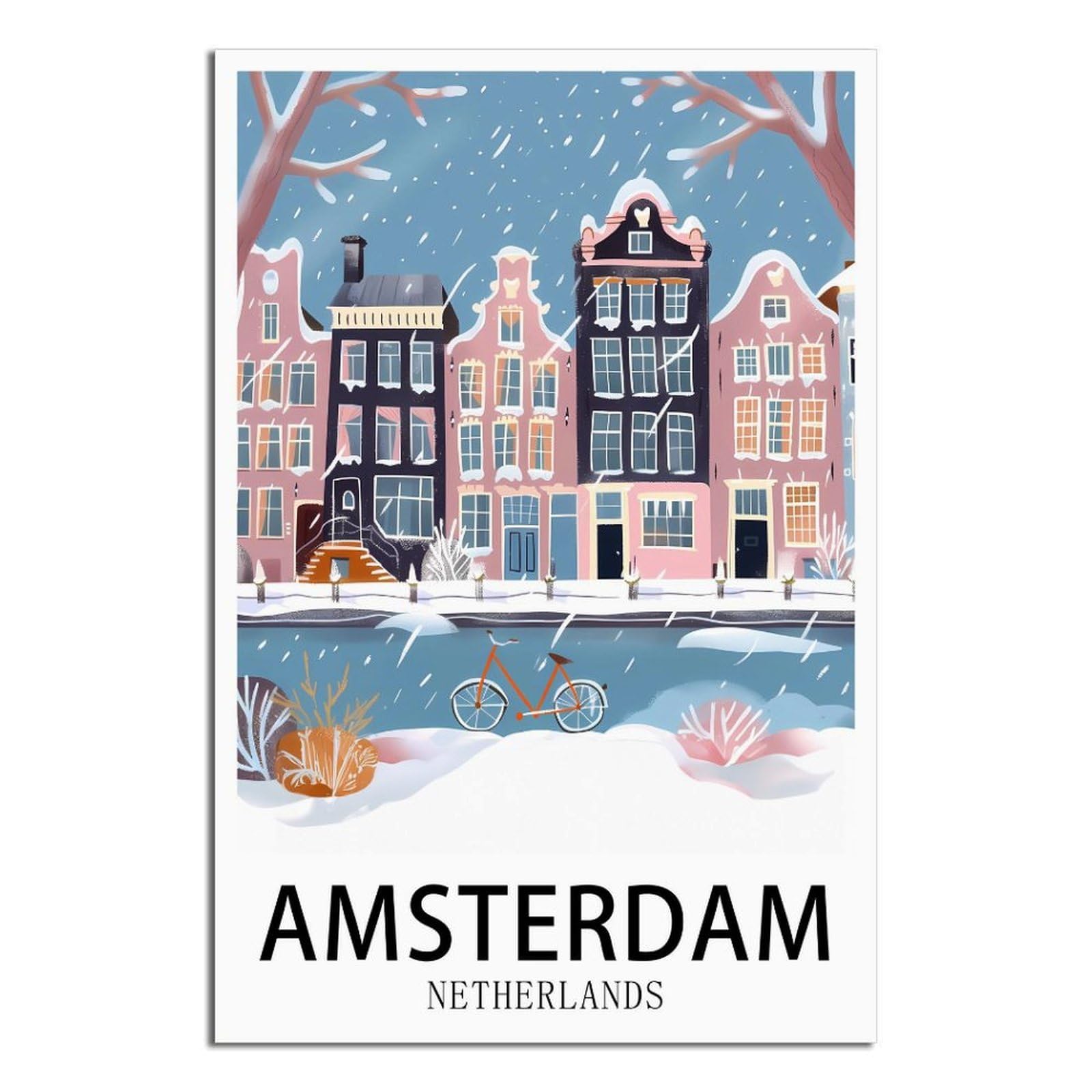 SLJGINEU Amsterdam Netherlands Vintage Travel Posters Bike 24x36inch(60x90cm) Canvas Wall Art Print Modern Painting Poster for Living Room Decor