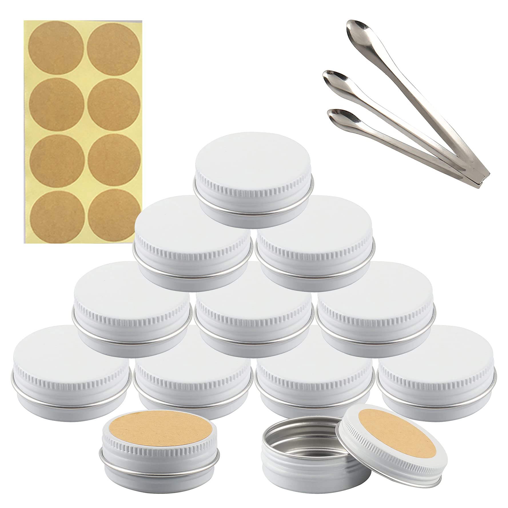 Tianzd White 10 Pieces 10 Ml Empty Round Aluminum Tin Jars With Screw Lids Cosmetics Lip Balm Containers Pots For Diy Candle Salve Salt Powder Crafts Storage Cans With 3X Spoon, 10X Labels