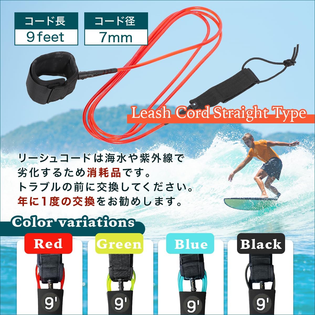 サーフィンスタートセット　ボード&サーフィンスーツ&リシューコード FCS リーシュコード 6ft サーフィン サーフボード 25 コンプ