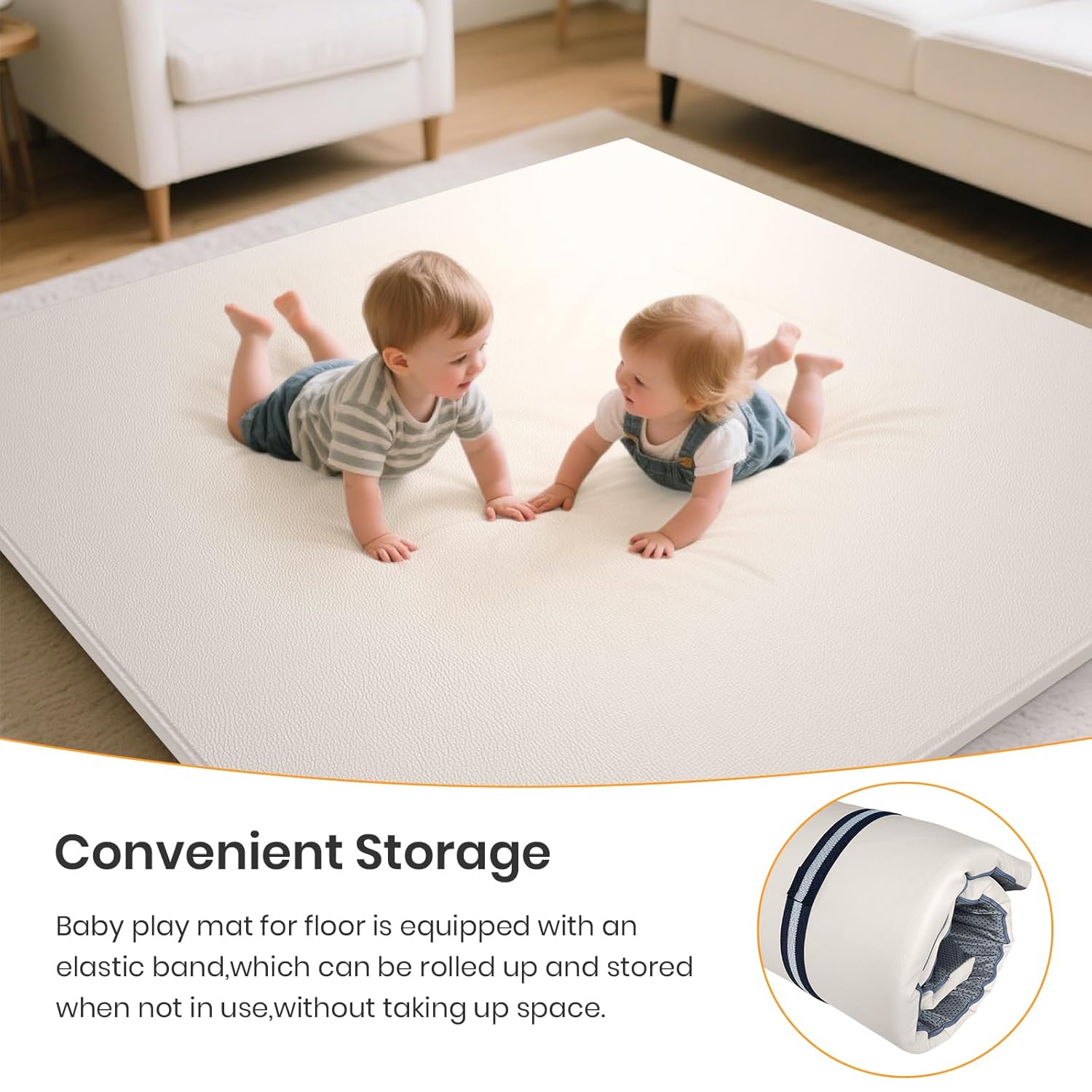 Baby Play Mats for Floor, 50x50 Extra Thick & Super Soft Play Mat for Floor, Toddlers & Baby Play Mat, Waterproof Non-Slip Play mat, Stylish Breathable Easy to Clean Playmat - Beige