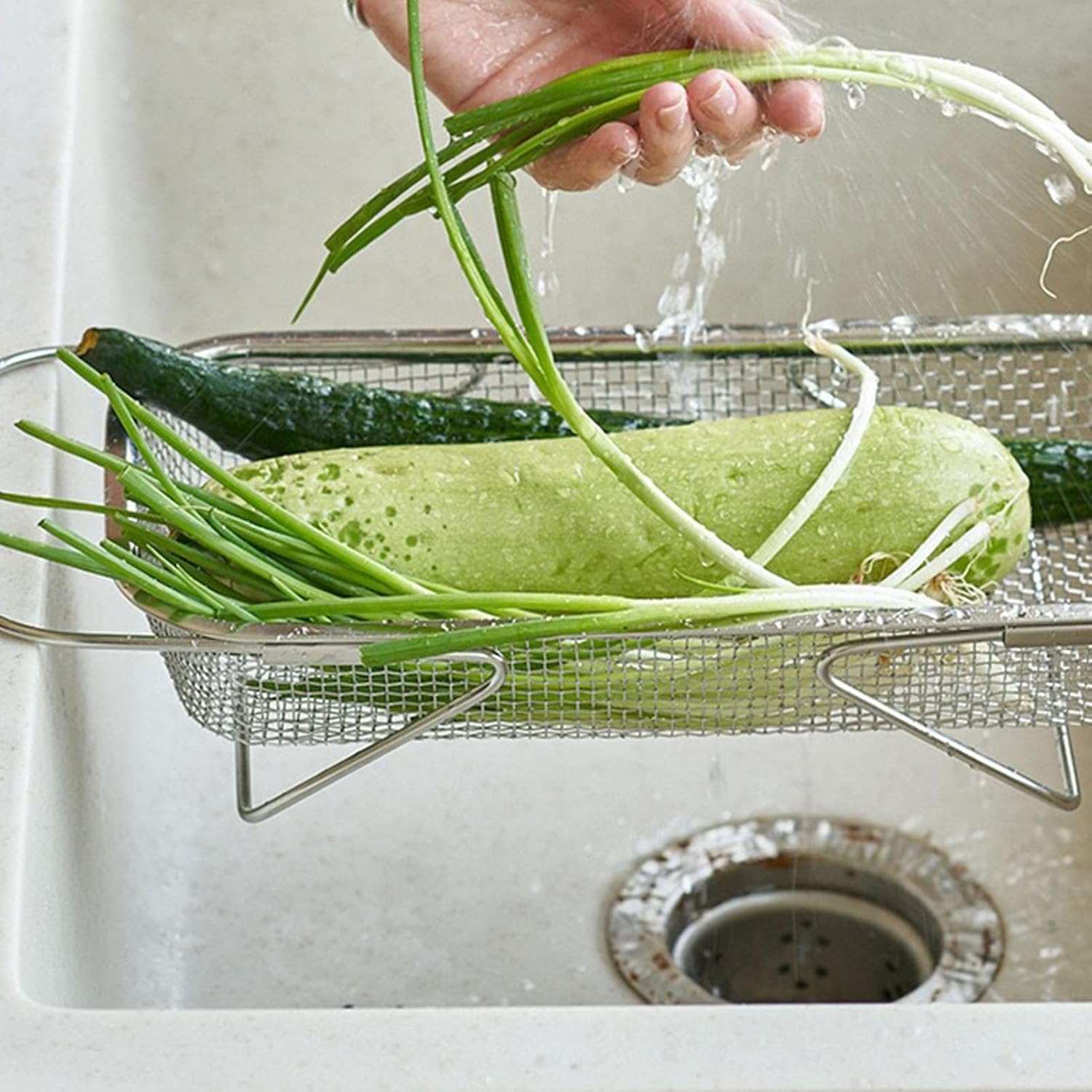 Retractable Drain Rack, Stainless Steel Expandable Sink Strainer Basket, Large Capacity Portable Sink Drying Rack for Household Dish Washing Sink (S 31x12.5cm)