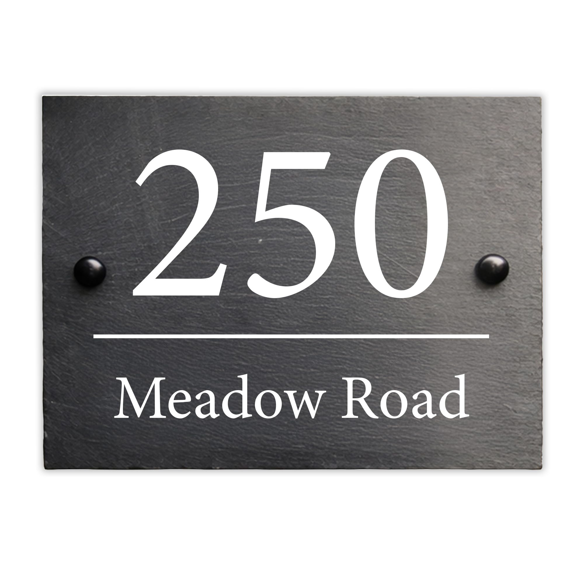 Personalised slate house number plaque - Custom door number sign (20x15cm - Landscape, Traditional Font)