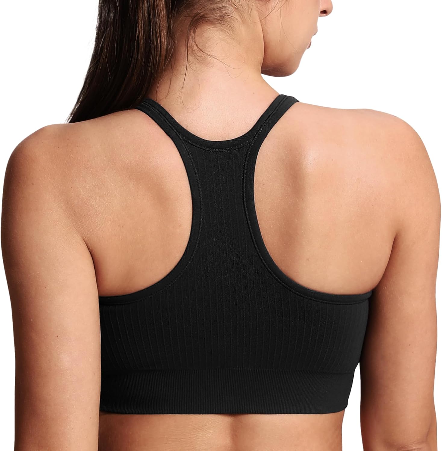 MathCat Seamless Ribbed Sports Bra for Women, Racerback Workout Athletic Top with Removable Pads, Yoga Gym Pilates Crop
