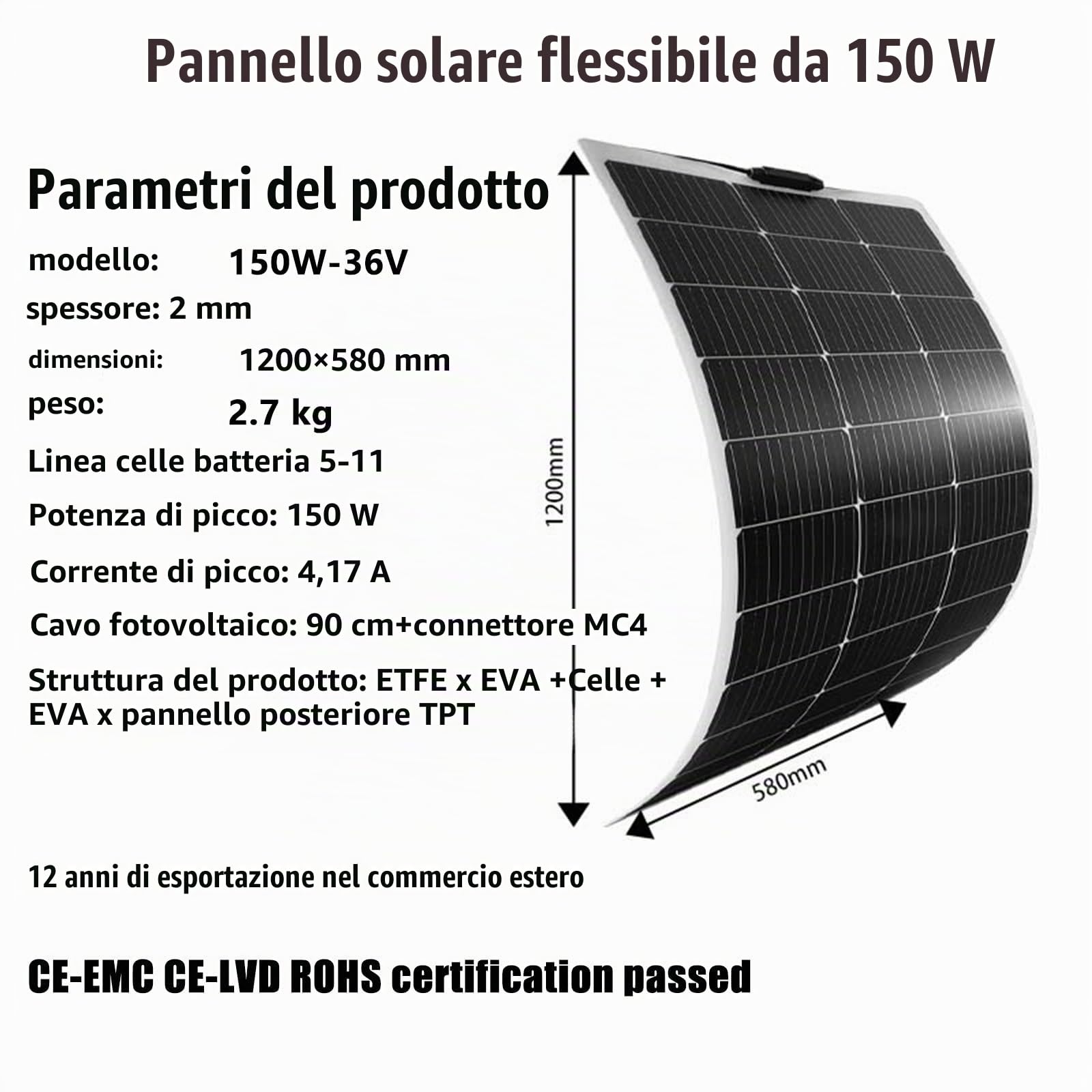 Pannello Solare Flessibile 150W/200W/300W/400W/520W, Pannelli solari monocristallini 36V modulo ad Alta efficienza di Carica della Batteria Alimentazione fotovoltaica per la Ricarica,150W