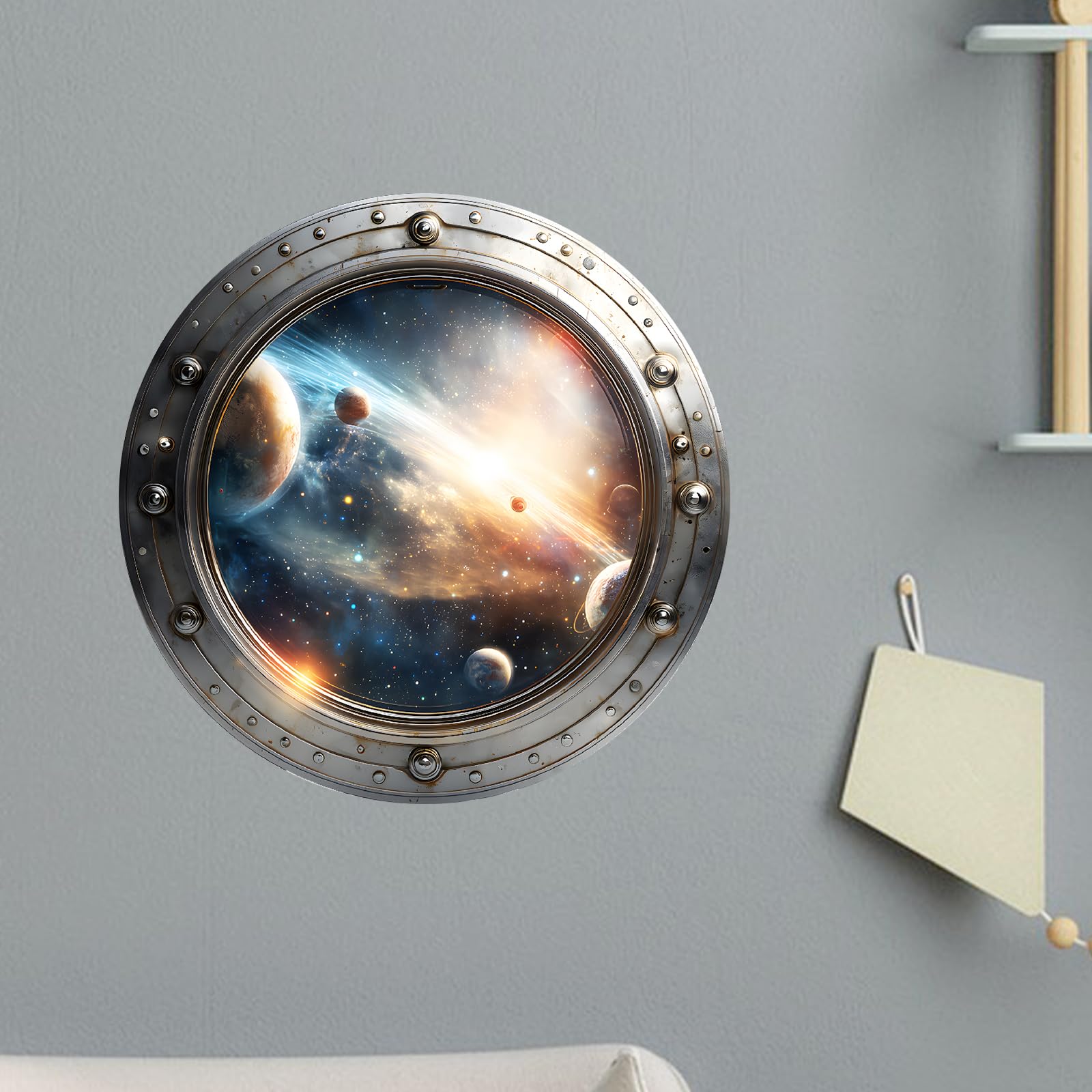 SUPERDANT 3D Planet Beyond the Porthole Wall Stickers Universe Wall Decal