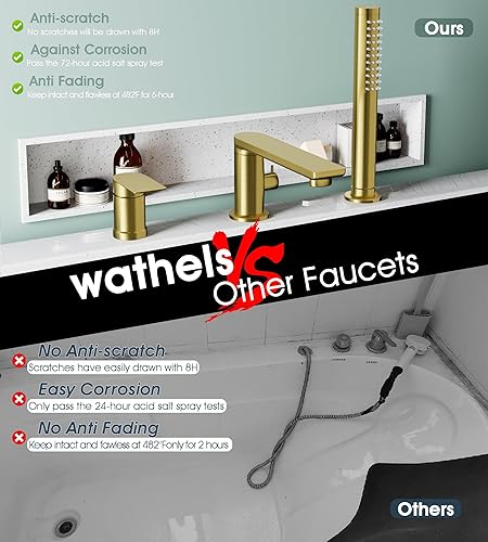 Miniatura 4 de Grifo de bañera romano moderno con boquilla giratoria de 360, grifo de bañera de montaje en cubierta con ducha de mano, grifo de llenado de bañera