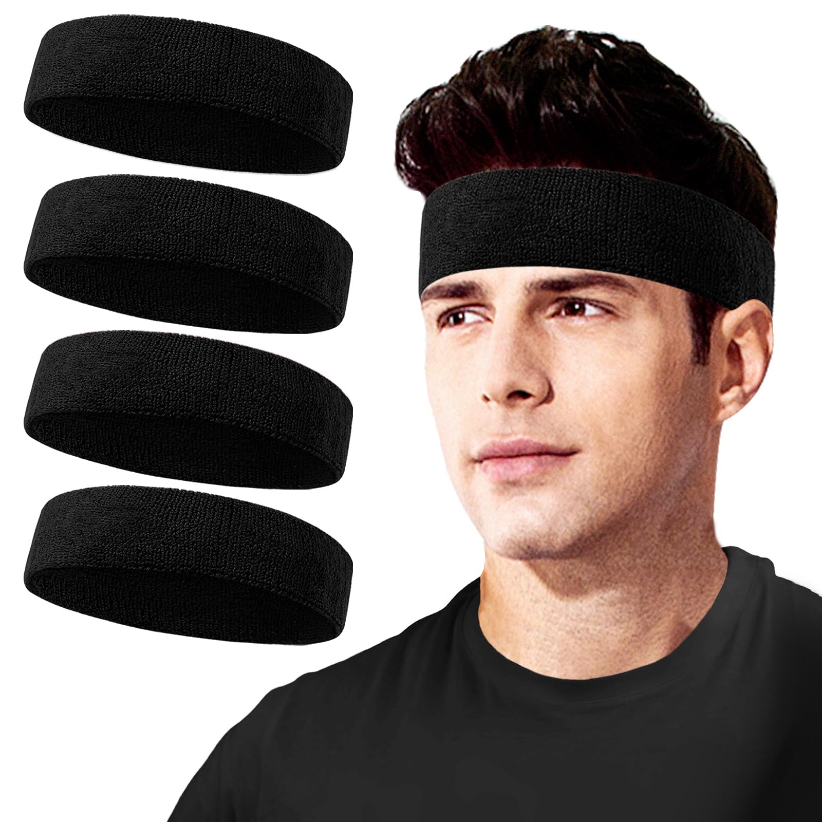 Sweatbands Sport Sweat Band for Men & Women, Moisture Wicking Terry Cloth Cotton Headband for Athletic Exercise, Tennis, Running, Basketball, Working