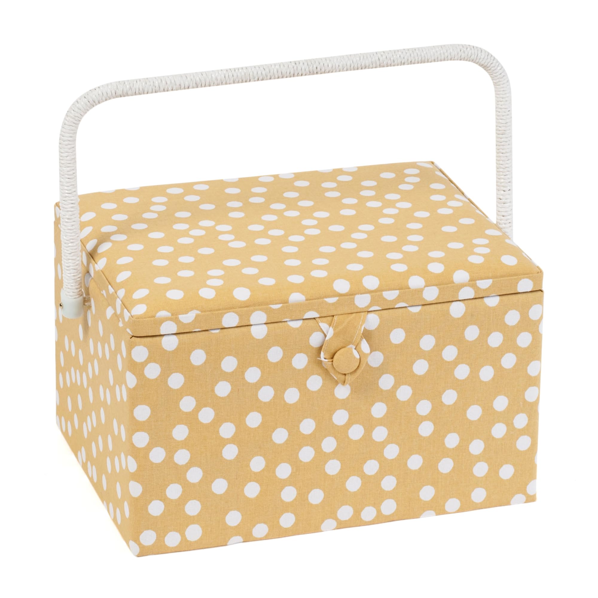 Hobby Gift Large Sewing Box Organiser with Handle - Cotton Basket Sewing Storage Box, Craft Storage Boxes with Compartments for Tools & Accessories - 23.5 x 31 x 20cm, Ochre Spot