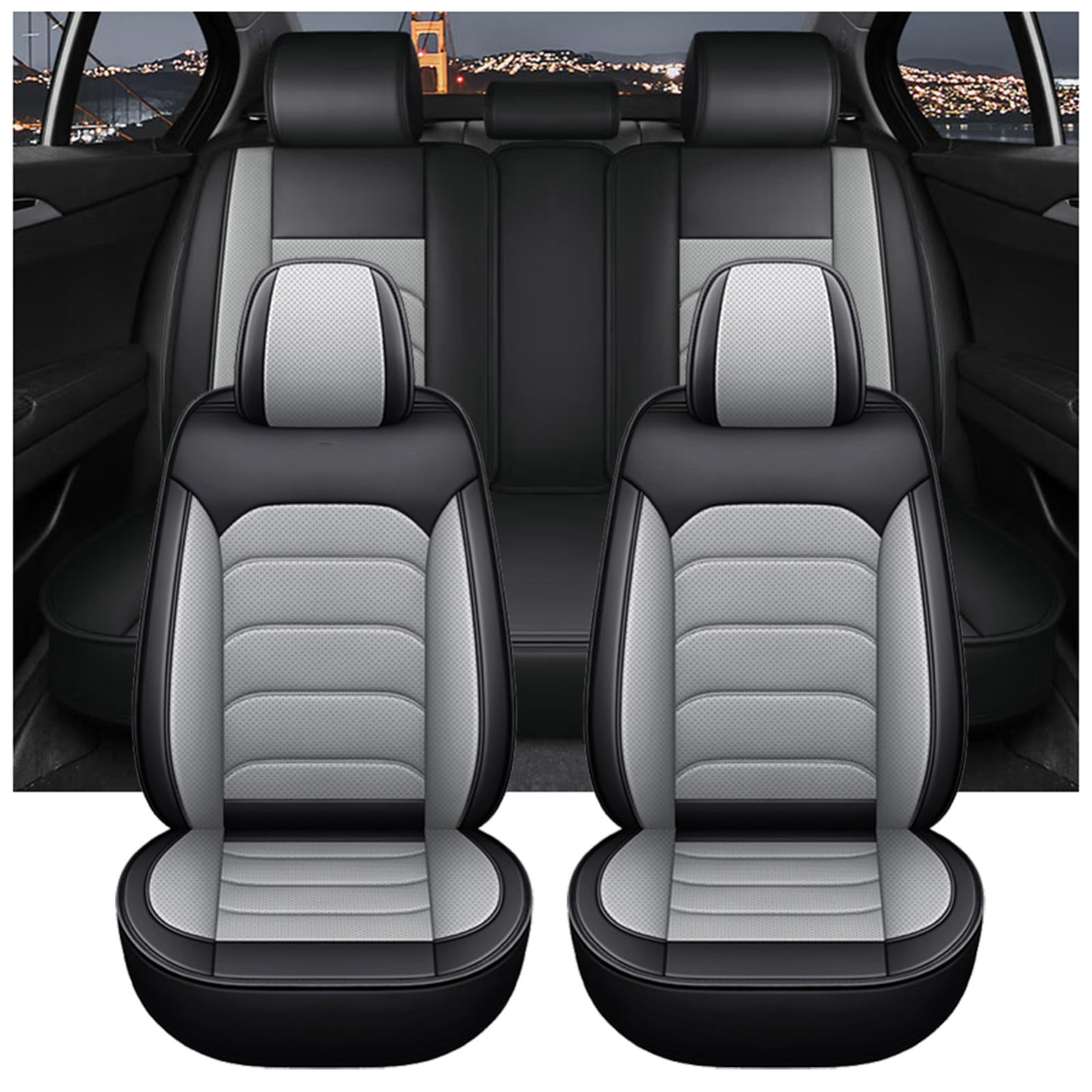 Piel Transpirable Funda Asiento Coche para Skod Rapid Impermeable Anti Abrasión Antiincrustante Fácil de Limpiar Universal Protector de Asientos,Cuatro Estaciones,Gris