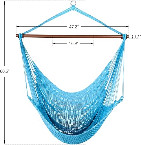 Miniatura 7 de Silla hamaca caribeña mejorada con barra de metal desmontable, hamaca grande, silla colgante de cuerda XL para interiores y exteriores, capacidad de