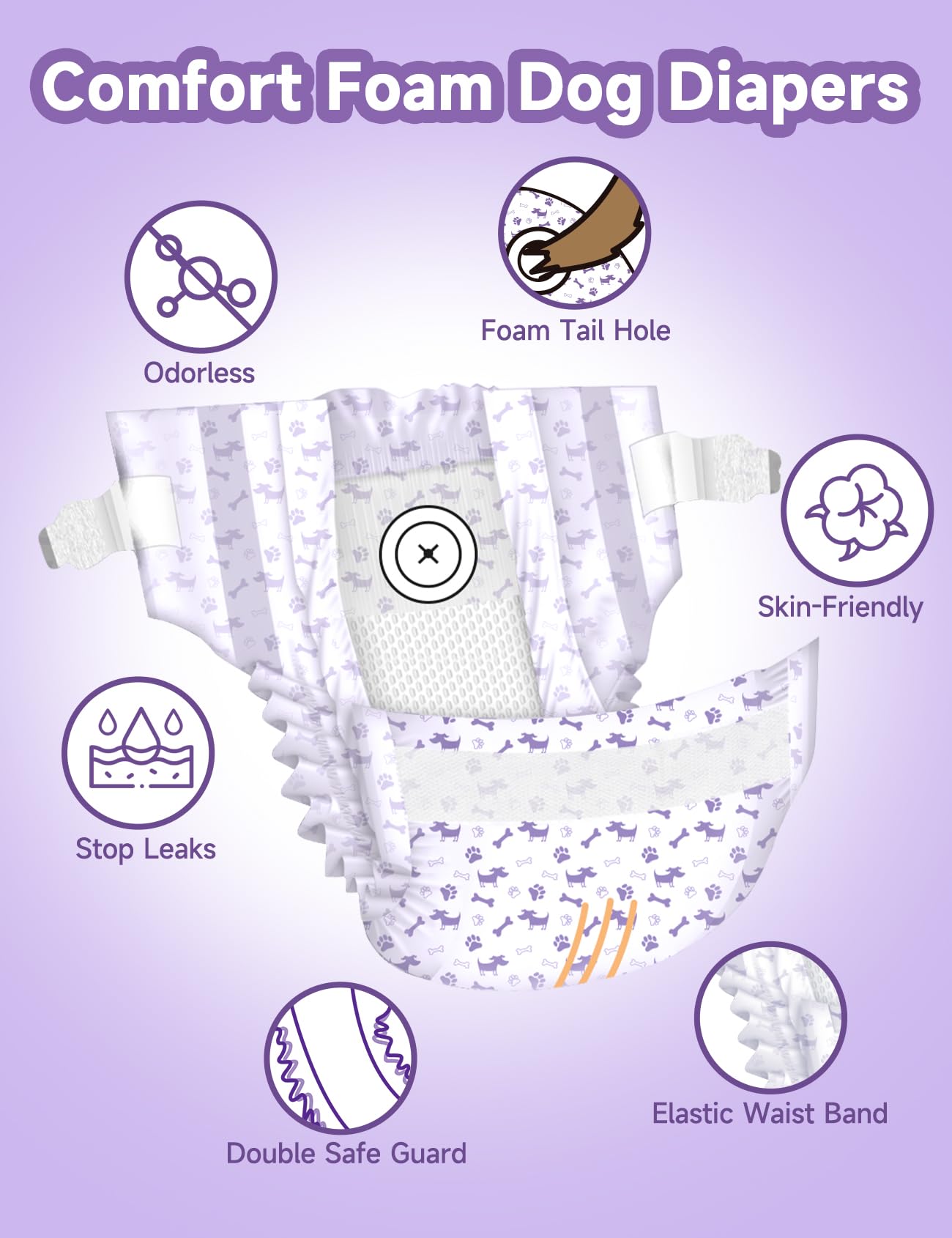 MICOOYO Pañales desechables para perras, pañales para perras, pañales súper absorbentes para mascotas, pañales de espuma para perros hembras para calor, pañales cómodos para cachorros (S, 50 unidades)