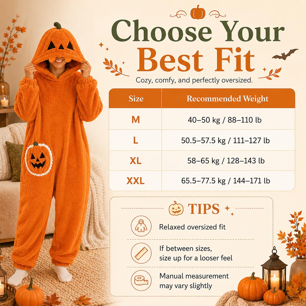 Disfraz de calabaza para adultos, pijama de felpa con capucha para Halloween