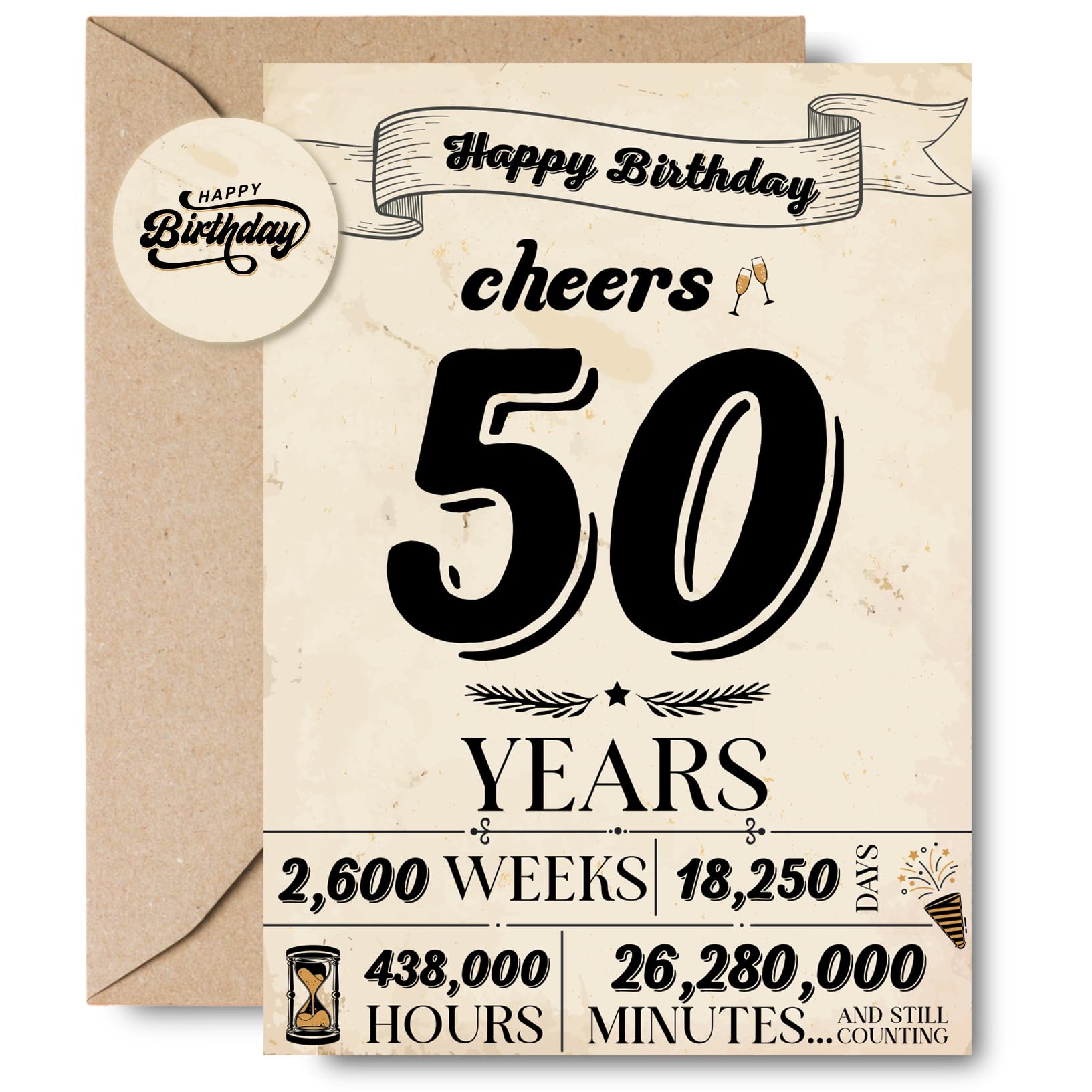 Wonkali 50th Birthday Gifts for Her, Him, Vintage Happy 50th Birthday Greeting Card Decorations for 50 Year Old Women