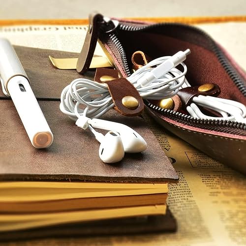 Miniatura 6 de Kanemc Organizador de cordón de cuero, 3 tamaños, correas de cuero, enrollador a presión, sujetacables, para viajes, cables de carga USB, envoltura