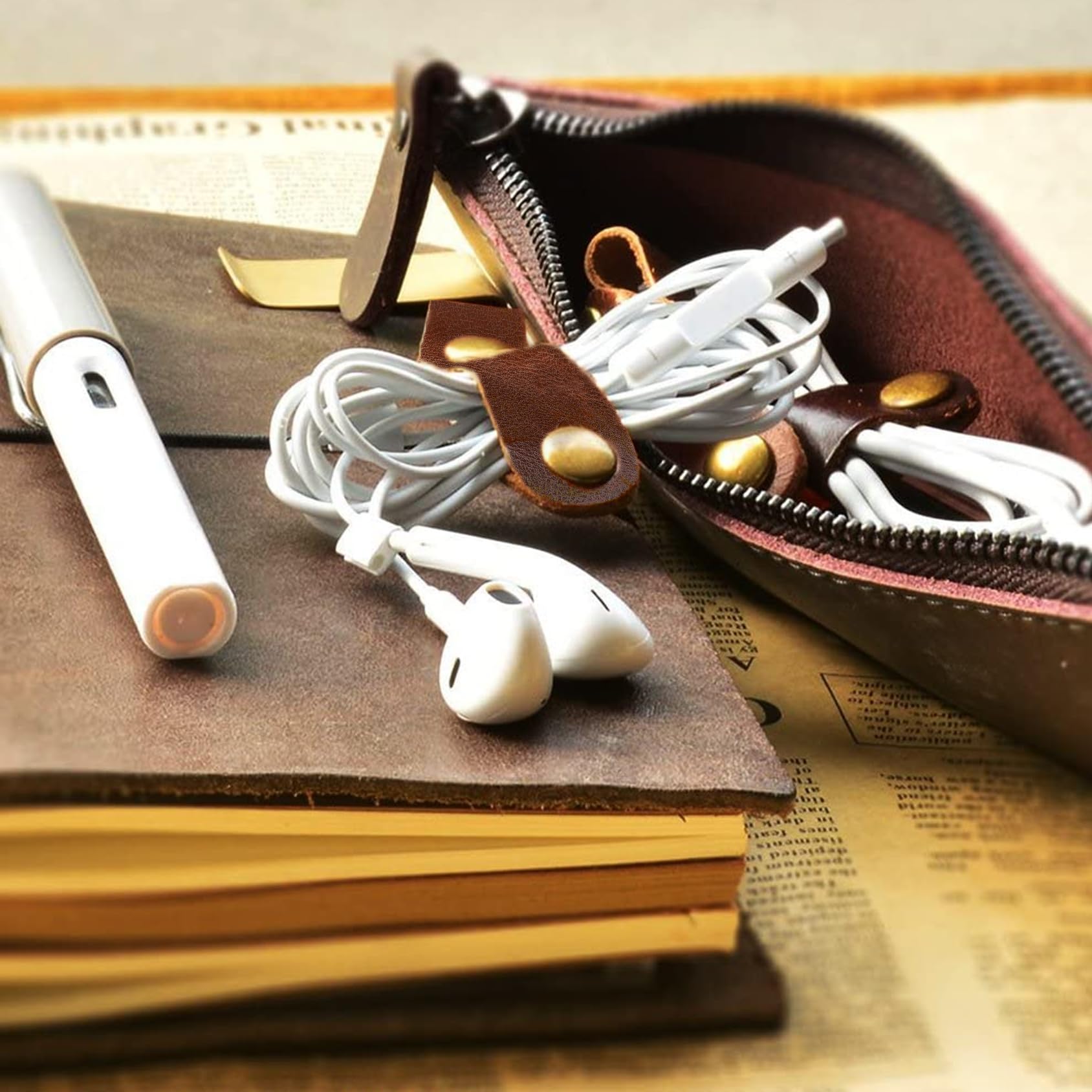 Cuir Câble Sangles Cordon Organisateur, Portable Câble