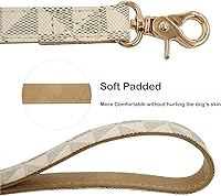 Vista 5 de Juego de collar y correa de cuero para perro, correas de collar de perro con patrón de cuadros, hebilla de metal ajustable y duradera para perros